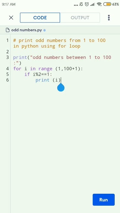 print odd numbers from 1 to 100 in python using for loop. #shorts # ...