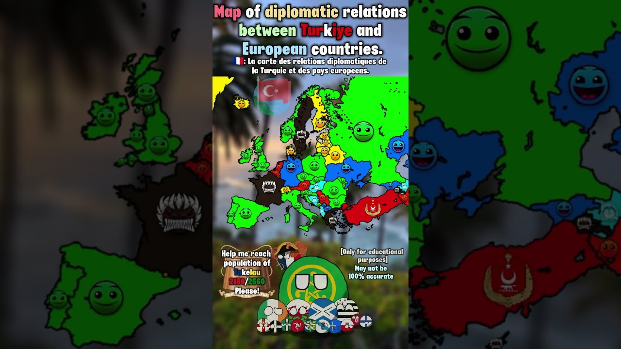Map of diplomatic relations between Türkiye and European countries. 