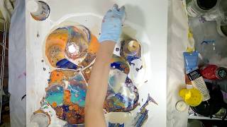 How to Make a Large Abstract Painting with Flip Cup Acrylic Pouring Technique