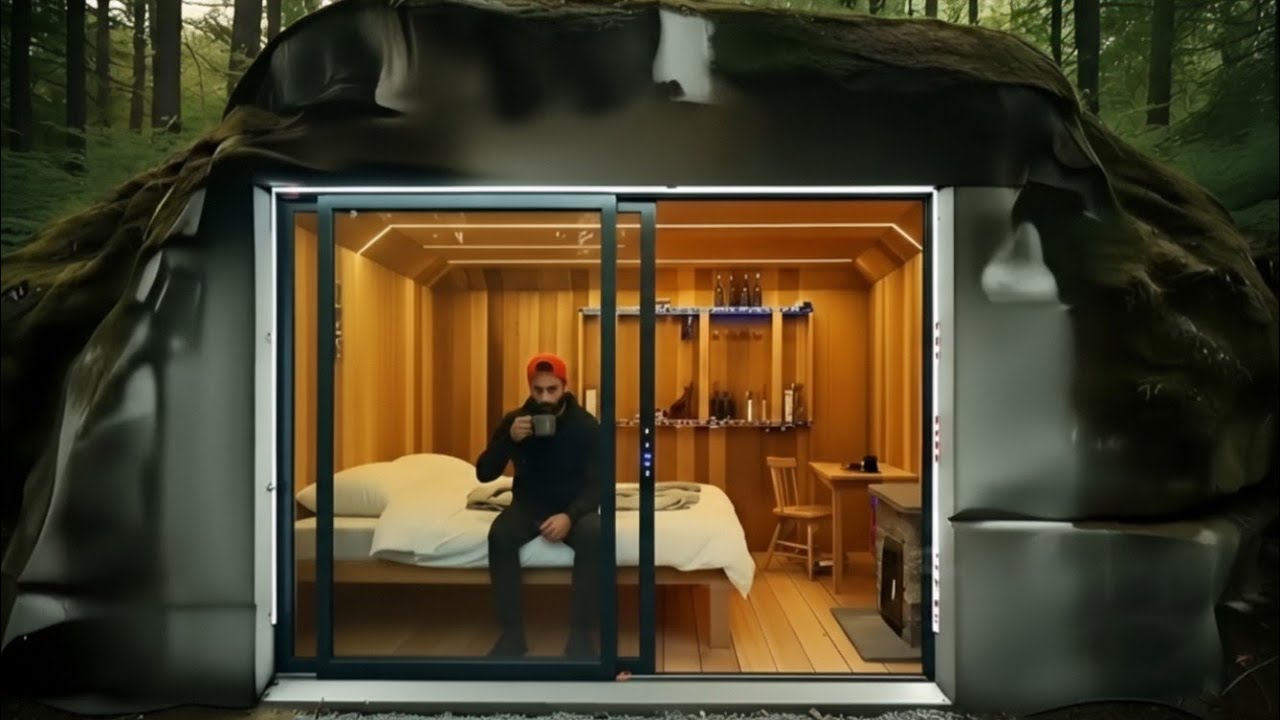I Built a Modern Survival Shelter Inside a Huge Rock Deep in the Forest ASMR  Prompted Craft