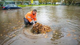 Extreme Drain Cleaning Huge Debris Removed in the Rain