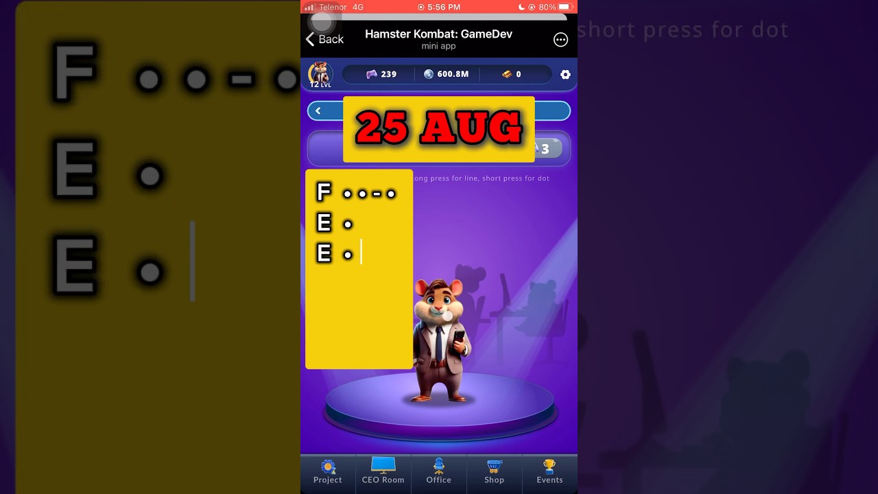 Hamster kombat daily cipher code today 25 aug I hamster kombat aug 25 
