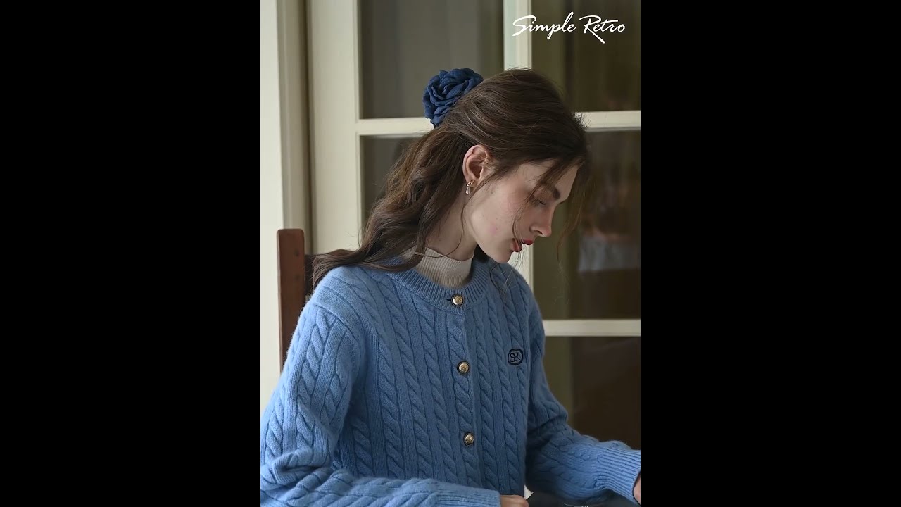 Simple Retro Carla SR Design Logo Round Neck Embroidered Knit 100 Wool Cardigan Winter 24