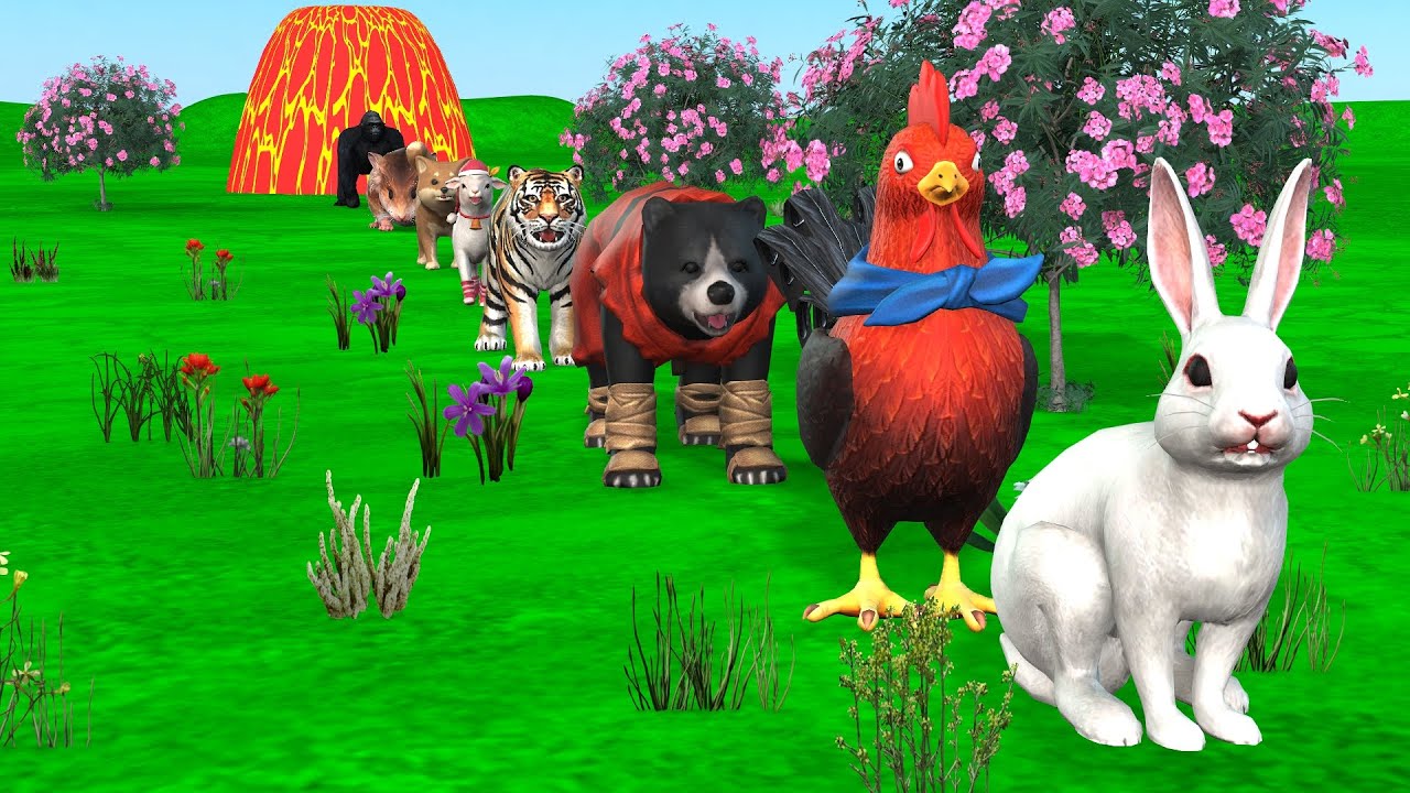 Paint & Animals Mammoth,Gorilla,Lion,Duck,Cow,Panda Fountain Crossing Transformation Animal Cartoon