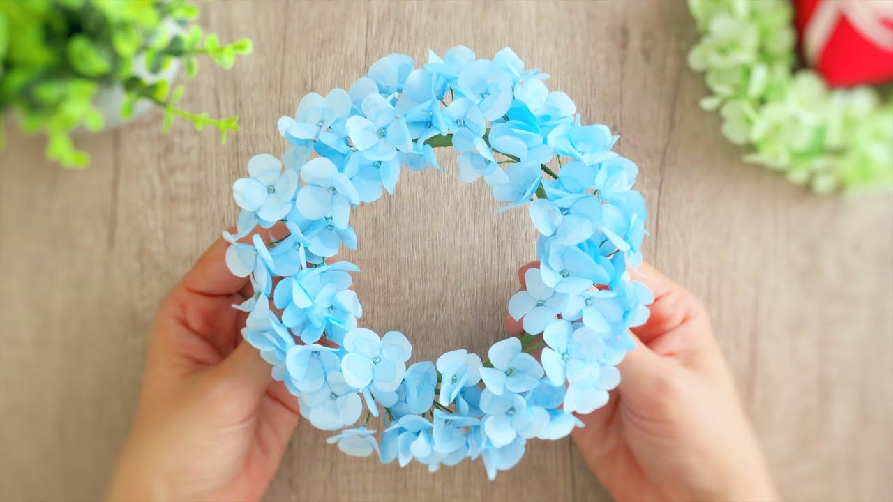 爽やか 紙で作る紫陽花のリースの作り方 Diy How To Make A Paper Hydrangea Wreath Youtube