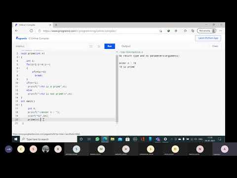 prime number program using functions with no return type and with parameters