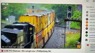 NS K76 going by the PU Tower Railcam in Phillipsburg, NJ (5/23/26)