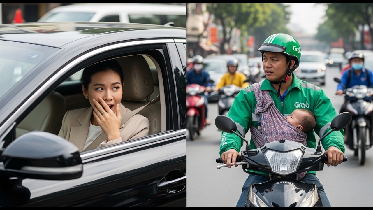 👉 Tỷ Phú Sững Sờ Thấy Anh Xe Ôm Địu Con Chở Khách — Sự Thật Về Đứa Trẻ Khiến Bà Chết Lặng