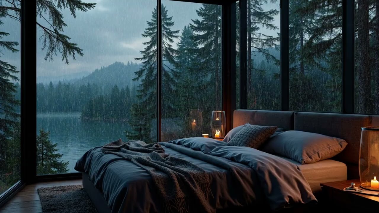 Lakeside Forest Rain Piano | Soft Window Rain and Gentle Piano for Deep Night Sleep