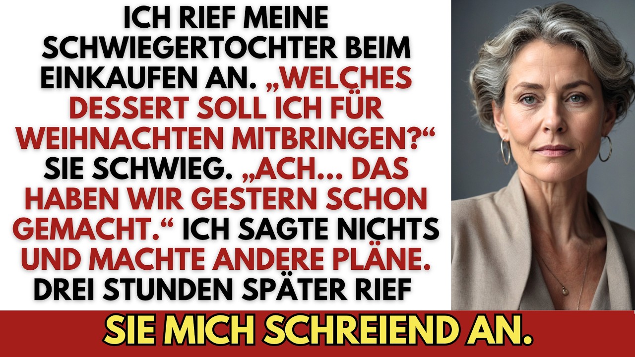 Ich stand im Supermarkt, eine dreißig Euro teure Pikanusstorte in der Hand, als meine Schwiegertochter mir beiläufig eröffnete: „Ach, Weihnachten haben wir doch gestern schon gefeiert. Ohne dich."...