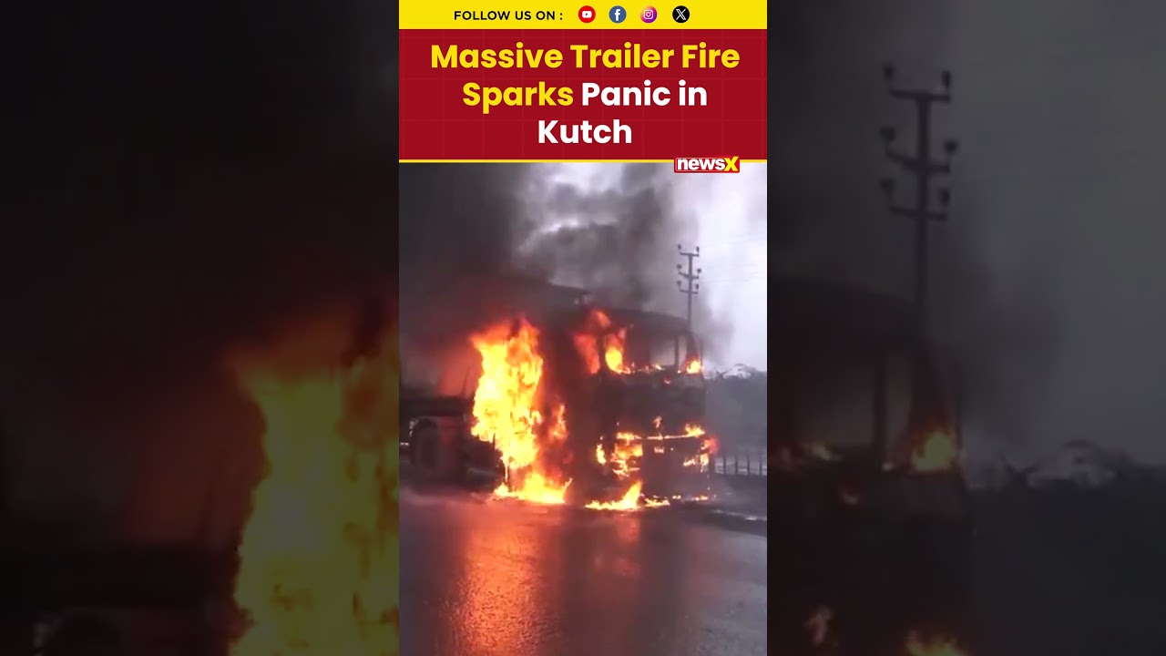 Trailer Catches Fire on Gandhidham-Kandla Highway in Kutch, Firefighting Efforts Underway