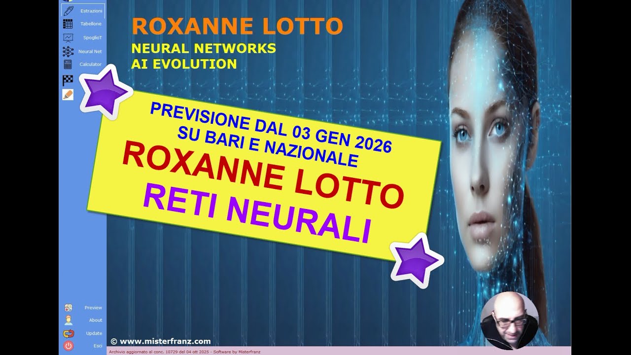 Previsione del lotto dal 03 GEN 2026 con il software ROXANNE LOTTO basato sulle reti neurali