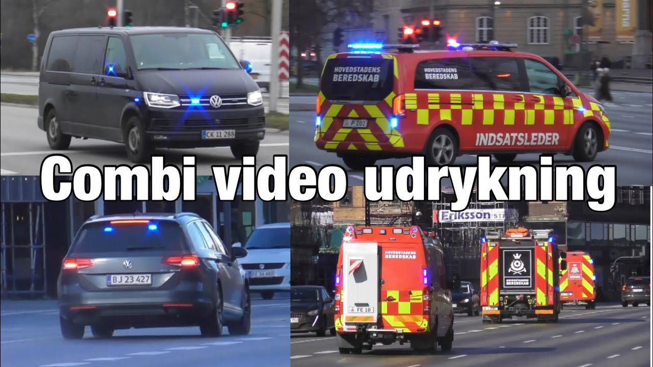 Combivideo brandbil, ambulance og politi i udrykning Firetruck, Ambulance and police respond