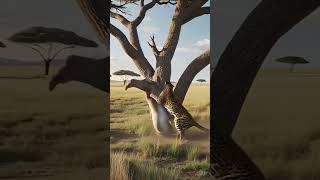 A leopard storing its prey on a tree!🐆🦌 #savannah #prey #ai
