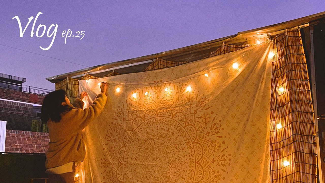 옥상에 평상 설치하고 창고 꾸미기 | 다니엘우드평상 | 갈대발설치 | 잔디깔기 | 조명설치✨