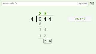 Long Division Problem 944/4: Step-by-Step Video Solution