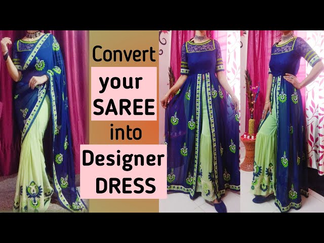 Convert old silk and cotton saree into trendy modern long gown | Saree to gown  convert, Saree dress, Dress indian style