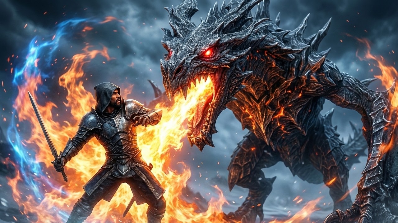 Skyrim Elder Scroll VI | Alduin vs Redguard - Epic Dragon Battle