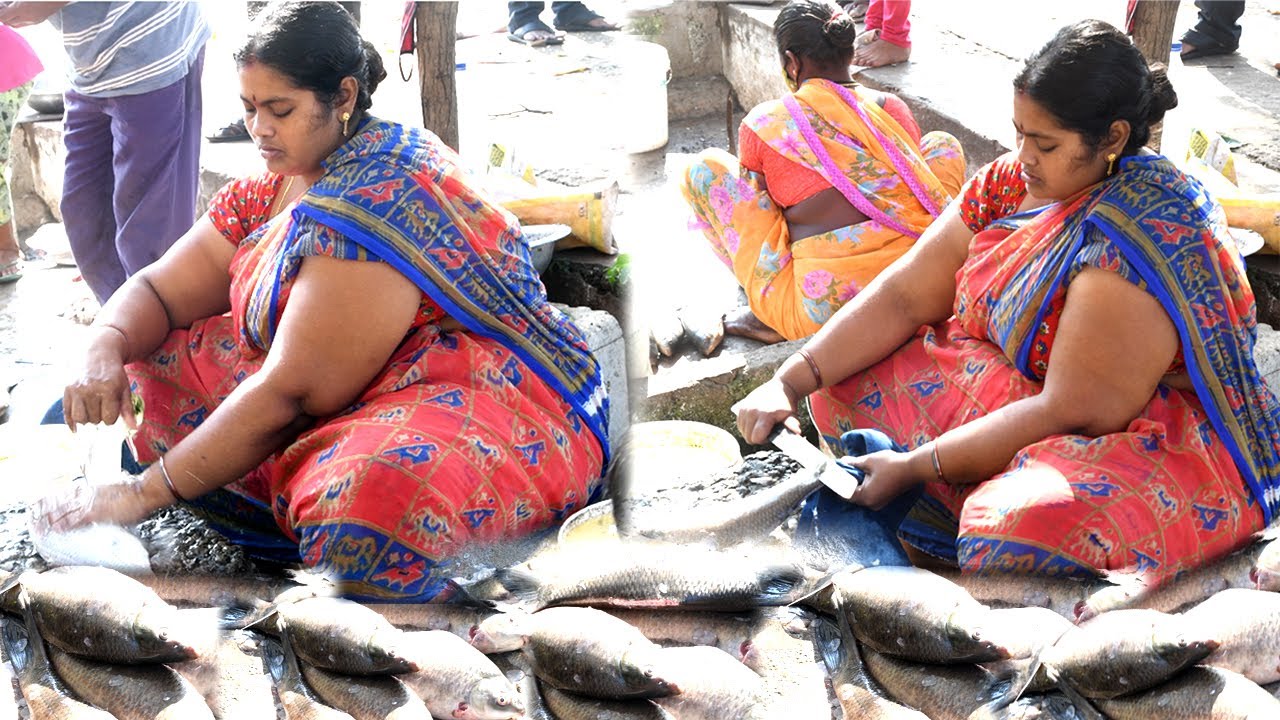 Amazing 😲 ! Big Lady fish cutting and chopping skills in Sri