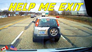 CAR MISSES EXIT, STOPS IN THE MIDDLE OF HIGHWAY AND DOESN'T KNOW WHAT TO DO