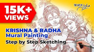 KRISHNA & RADHA | Mural Sketching Step by Step Process | The Art of Nisha