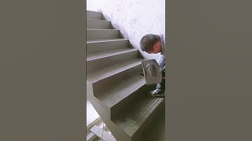 The concrete staircase surface is finished- Good tools and machinery make work easy