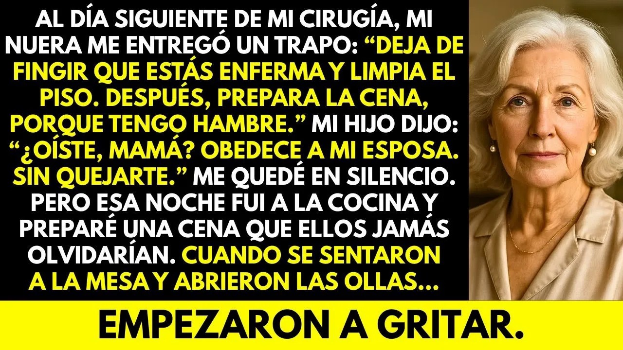 Mi nuera me obligó a cocinar para ella después de mi cirugía; cuando abrió la olla, empezó a gritar.