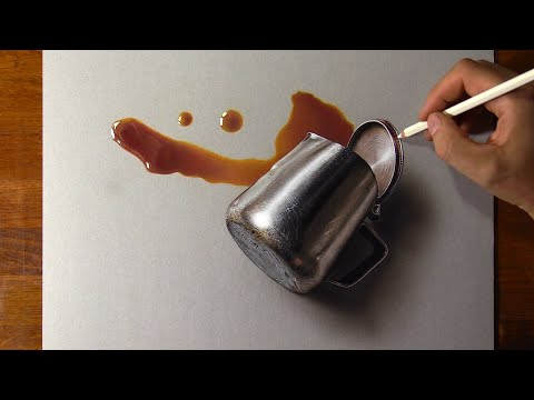 How to draw a spilled coffee jug - Time Lapse (Long Version)