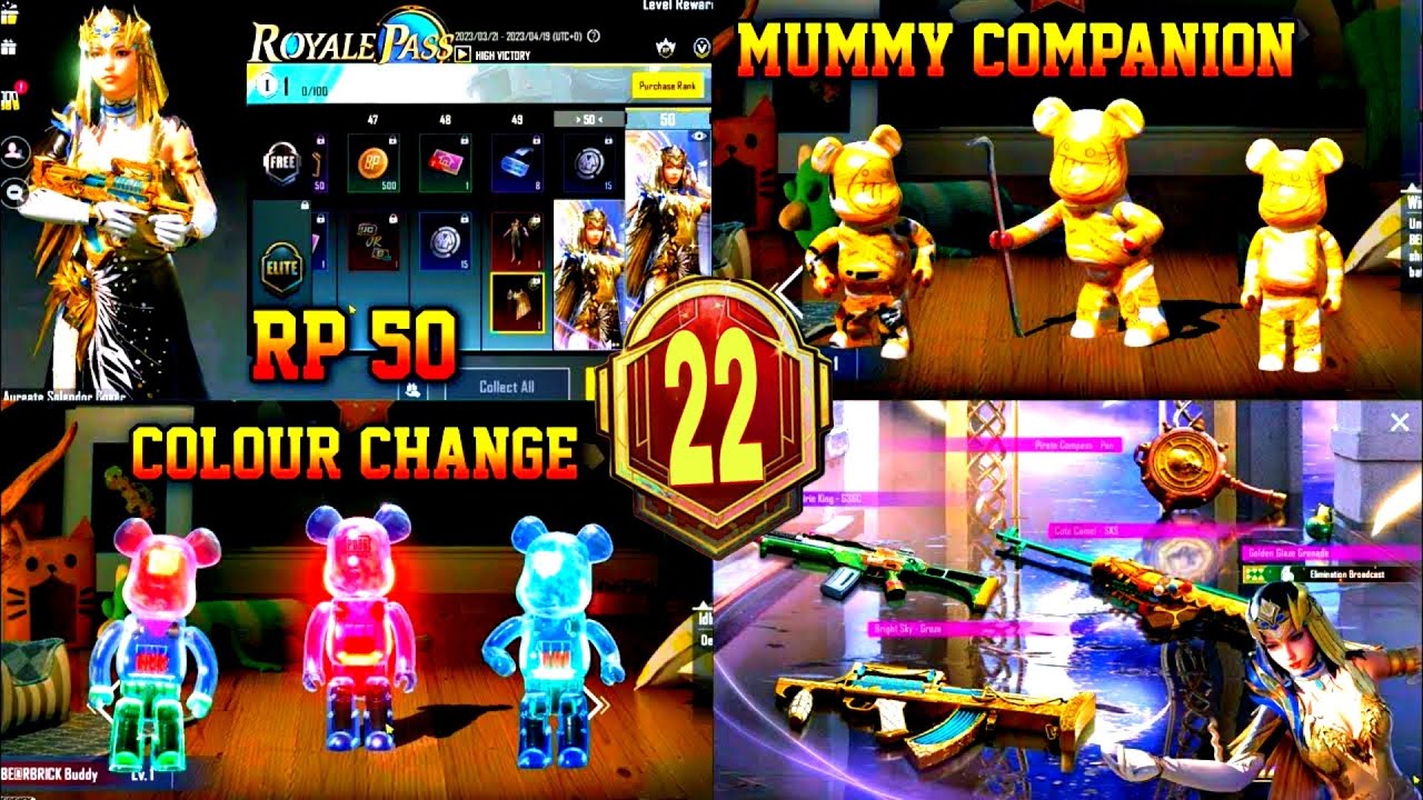 ROYAL PASS M22 | 1 TO 50RP LEAKS | MUMMY COMPANION | COLOUR CHANGE COMPANION | RP VEHICLE SKIN | M22