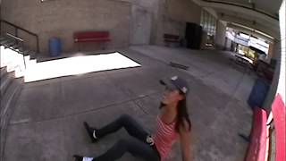 Skateboard Girl Front Lipslide Handrail RAW footage