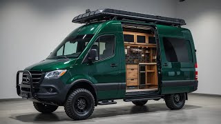 "Rugged Green Mercedes-Benz Sprinter Camper Van - Side Profile Adventure Ready" Forest Green Mercedes Sprinter