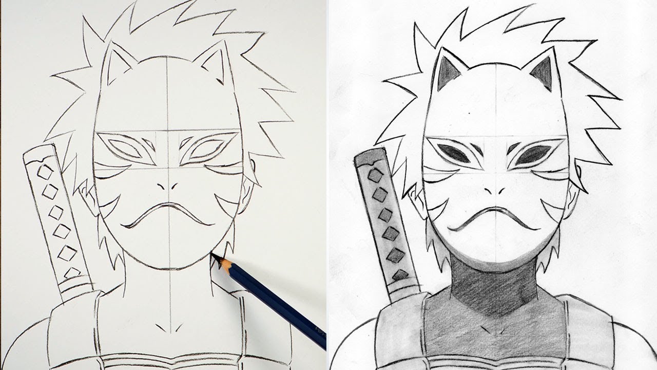 How to draw Kakashi Hatake from Naruto anime - Sketchok easy