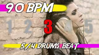 ✅ 90 BPM - 5/4 Drums Beat 🥁 Ten minutes backing track