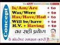 Is Am Are + to, Was Were Will be + to, Has/Have/Had/Will have + to & "Having to" | Examples in Hindi