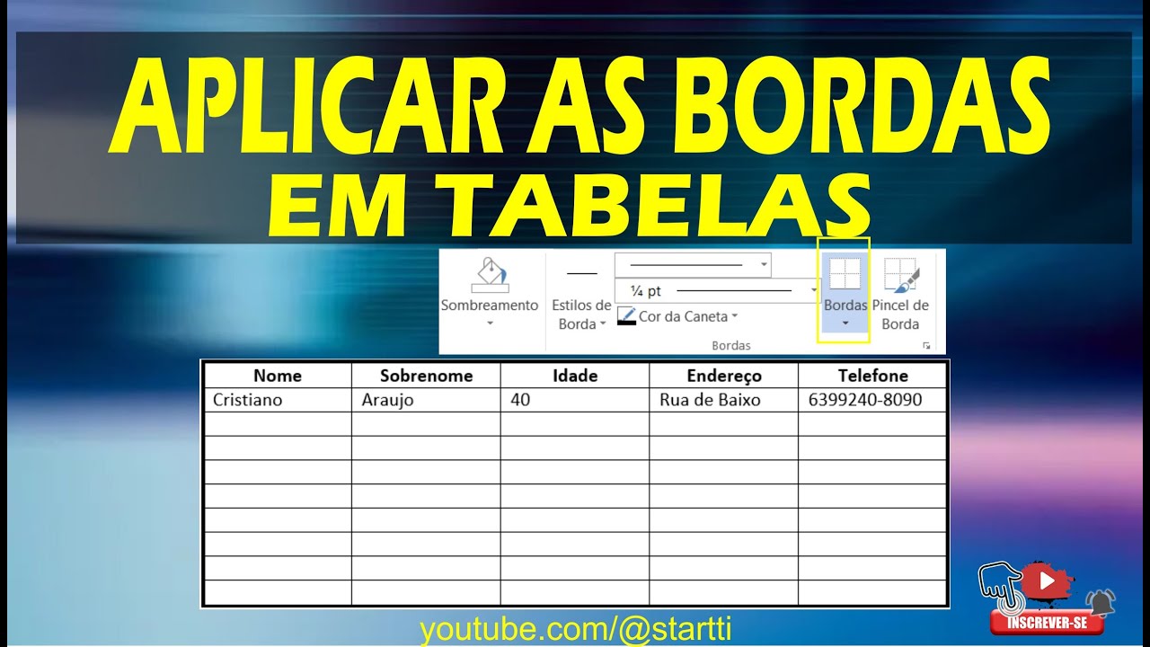 Aplicar bordas em tabelas - YouTube