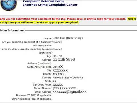 AN ONLINE COMPLAINT WITH THE FBI INTERNET CRIME COMPLAINT CENTER