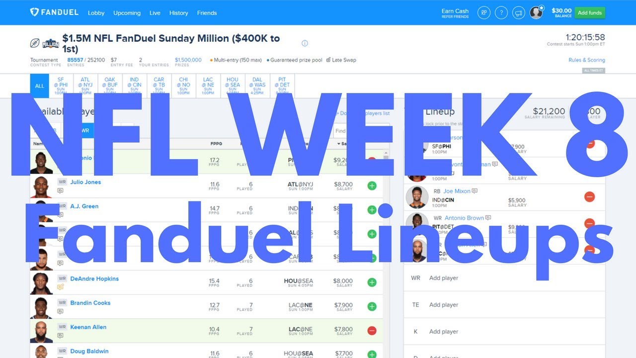 NFL Week 8 - Fanduel Fantasy Football Lineups - YouTube
