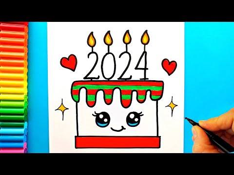 Sevimli Yeni Yıl Pastası Çizimi - Pasta Nasıl Çizilir? - How To Draw a Cute New Year Cake - Yılbaşı