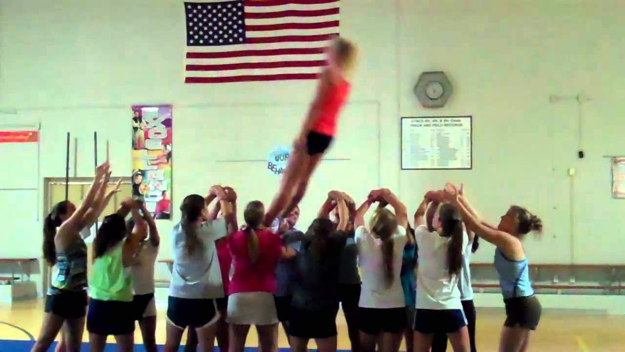 fallback cheer stunt with a base as a flier youtube cradle cheerleading flyer