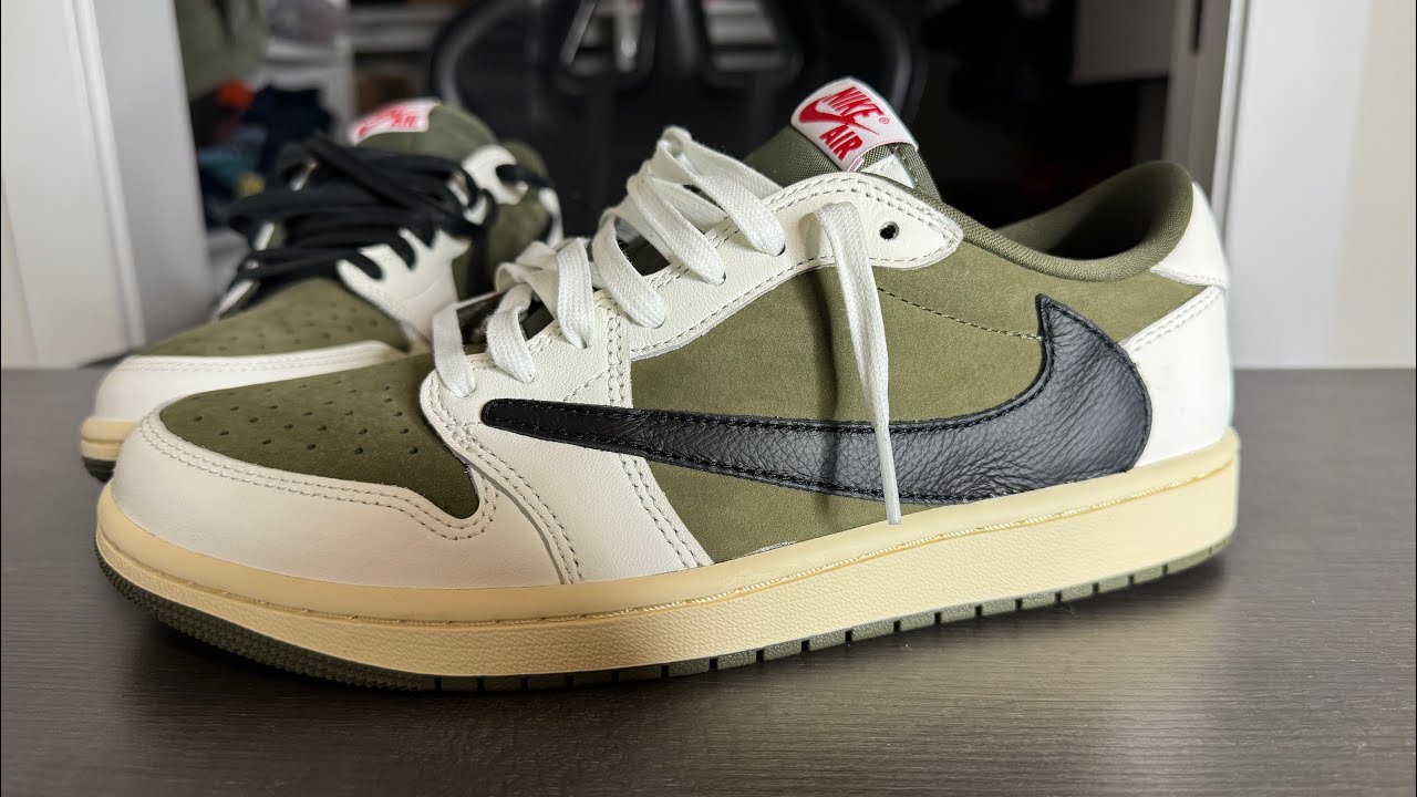 Air Jordan 1 Low Travis Scott Medium Olive On Feet Review - YouTube