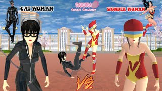 CAT WOMAN VS WONDER WOMAN | SAKURA SCHOOL SIMULATOR (BATTLE OF FIGHT)