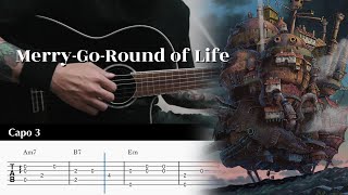 merry-go-round of life - howl's moving castle - fingerstyle guitar tab chords