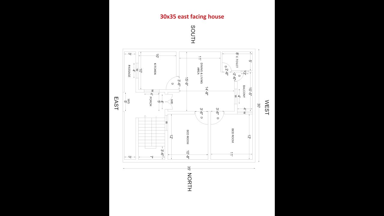 30x35 east facing house  plan  2 bhk east facing rent  