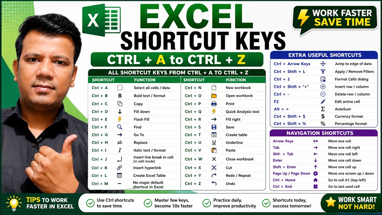 All Excel Shortcut Keys from Ctrl+A to Ctrl+Z in Excel | Complete Excel ...