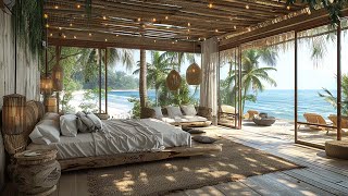 Relaxing Ocean Waves Sounds for Sleep | ASMR Summer Bedroom Ambience with Cool Wooden Seaside Views