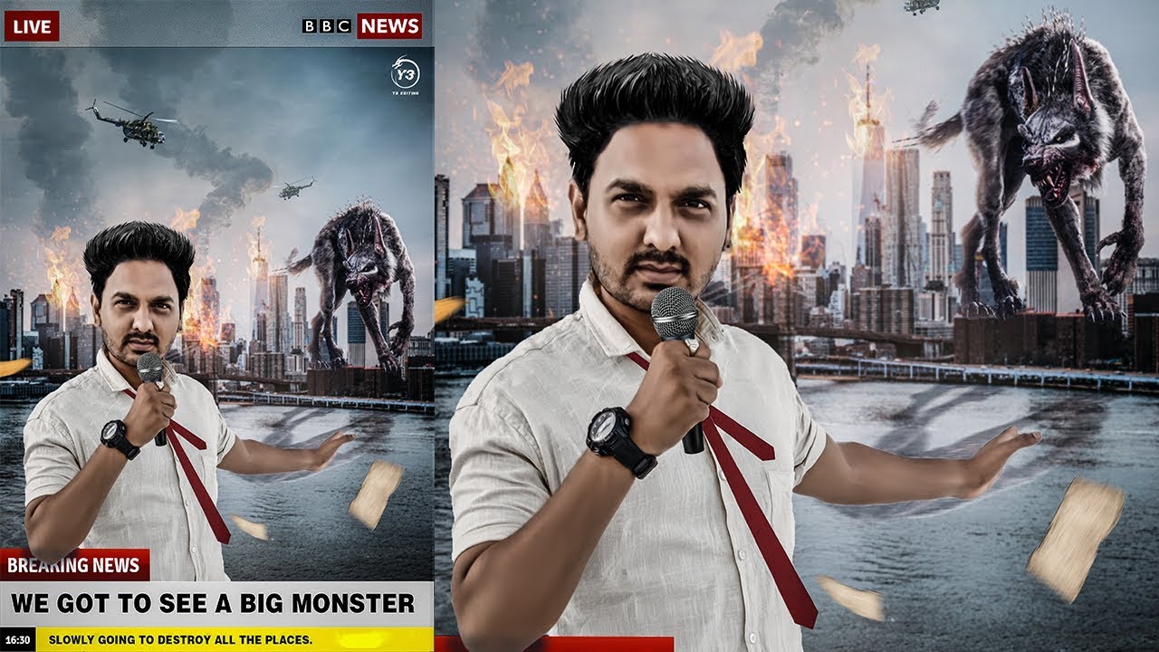 Breaking News | Creative Photoshop Manipulation Tutorial | By Y3 Editing