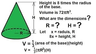 PreCalculus - Algebra Fundamental Review (35 of 80) Review of Word Problems: Volume of a Cone