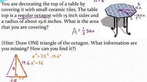 Calculating the area and perimeter of regular polygons given side and radius