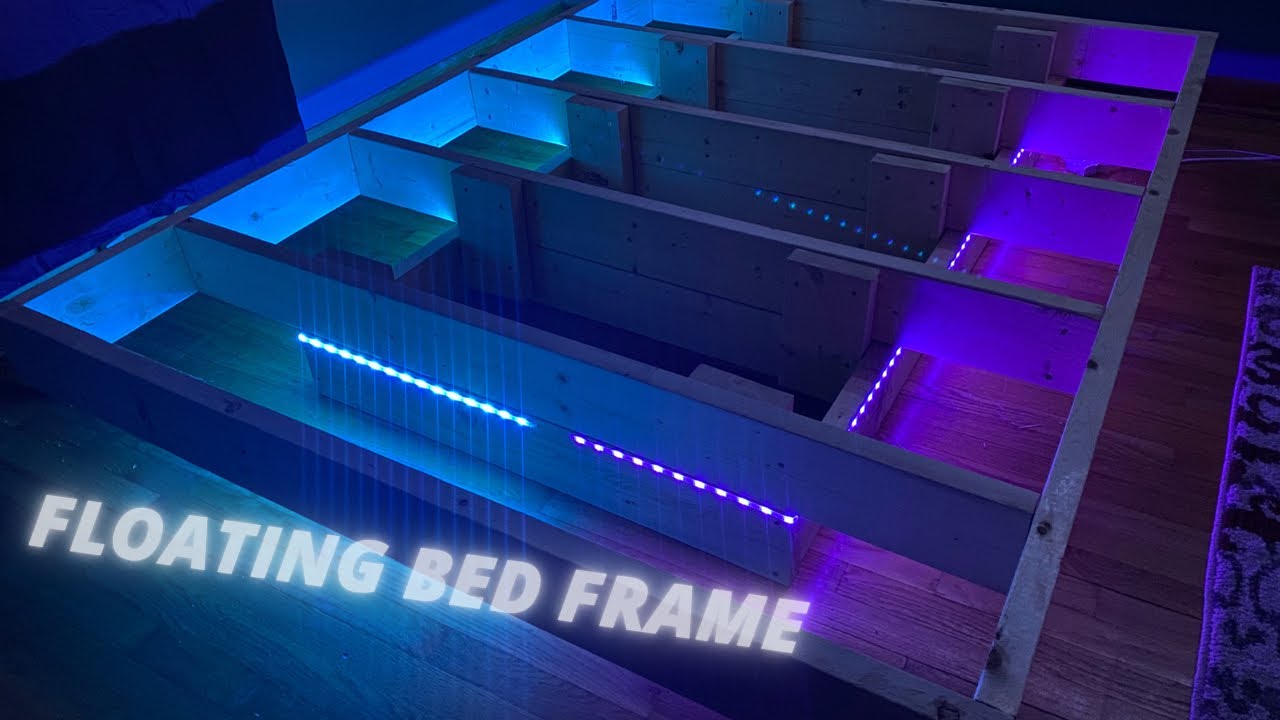 DIY Floating queen size bed frame with LED Lights | How To 2021 - YouTube