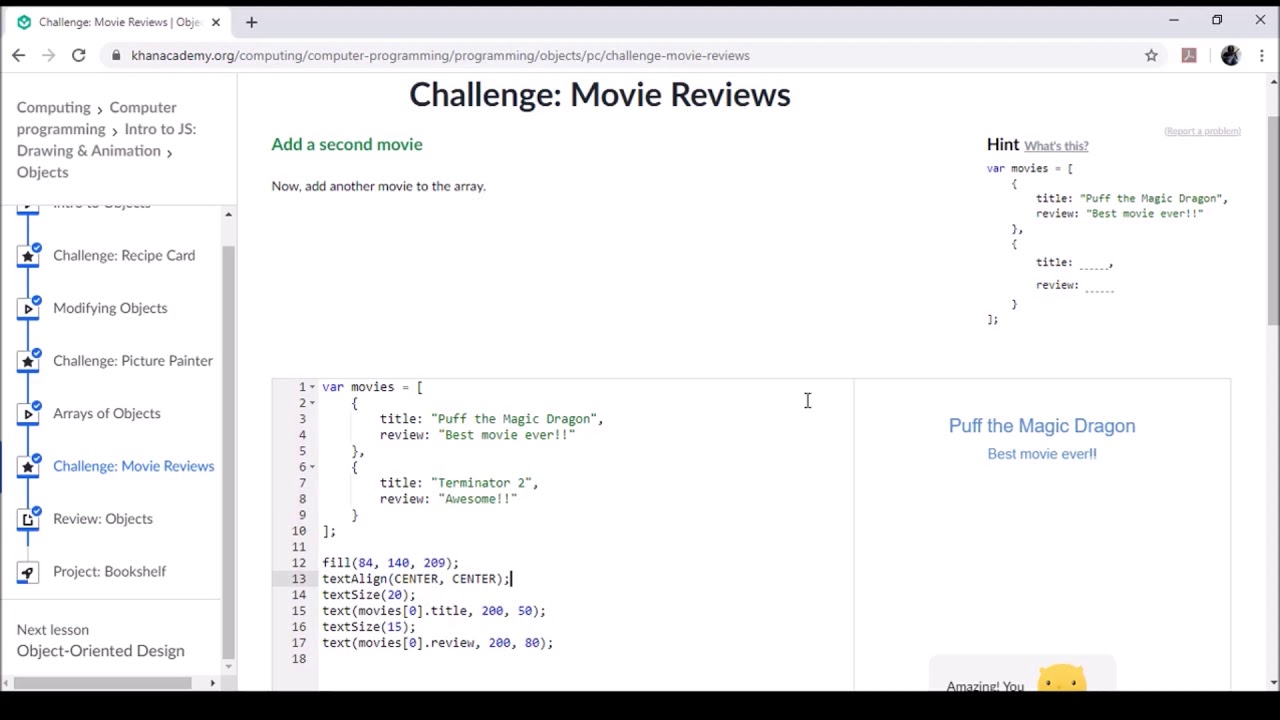 movie reviews challenge khan academy